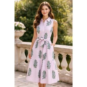 J.Crew Striped Floral Belted Collared Midi Dress Cottagecore Boho Lavender - 4